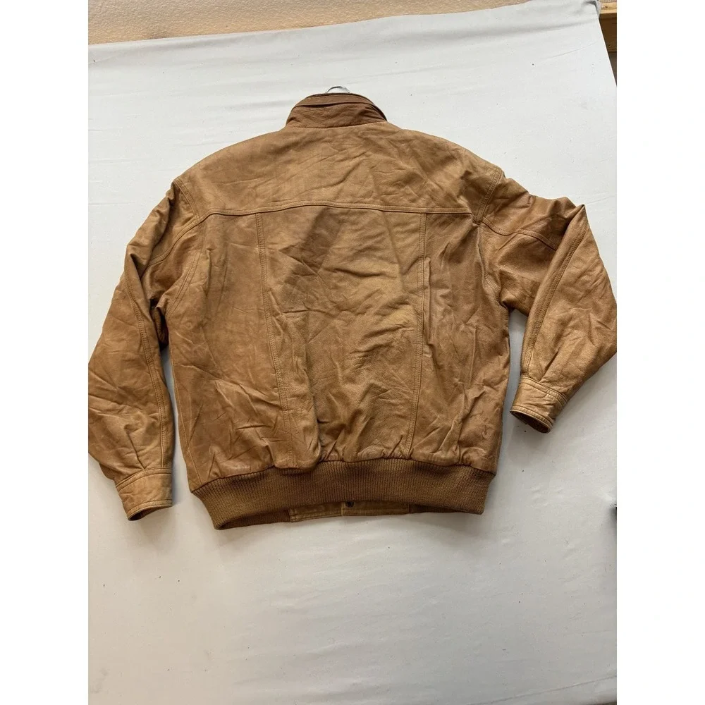 Hunting Horn Classics Mens Brown Leather Bomber Jacket Vintage Coat Size M